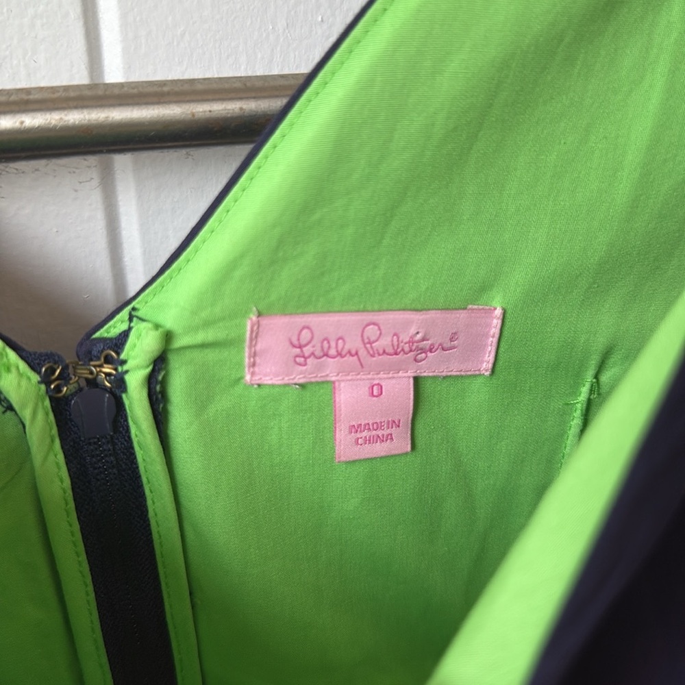 Lilly Pulitzer Sylvie Shift Dress Sleeveless Navy Blue Green Flower 0 - Picture 5 of 8